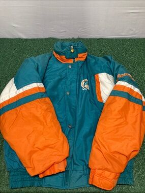 Miami Dolphins Teal & Orange Vintage NFL Jacket men’s XL READ (OKPM-06-009)